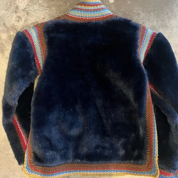 Sparrow by Anthropologie navy faux fur boho coat jacket - Picture 4 of 4